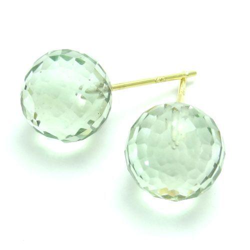 K18YG グリーンアメジスト 8mm ミラーボール ピアス ジュエリー 