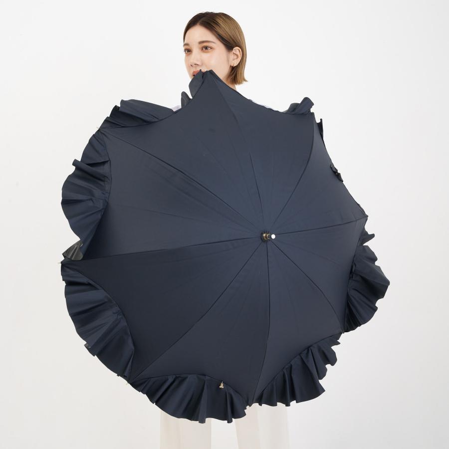 ランバンオンブルー　　ネイビー　長傘　リボン　フリル　大判 LANVIN en Bleu（ランバンオンブルー）の「傘 ”サテンリボン