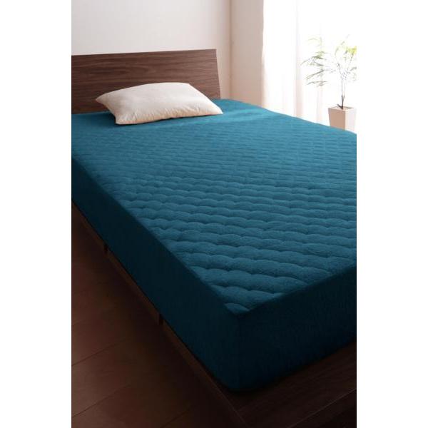 タオル地 敷きパッド一体型ボックスシーツ の同色2枚セット クイーンサイズ 色-ブルーグリーン /綿100%パイル ベッドパットカバー 洗濯可