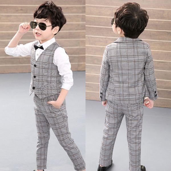 スーツ 男の子 ジャケット ベスト ロングパンツ ３点セット 長袖 グレーチェック 春 秋 冬 結婚式 フォーマル 入学式 卒業式 メール便対象商品 韓国子供服 Qs023 S Lab 通販 Yahoo ショッピング
