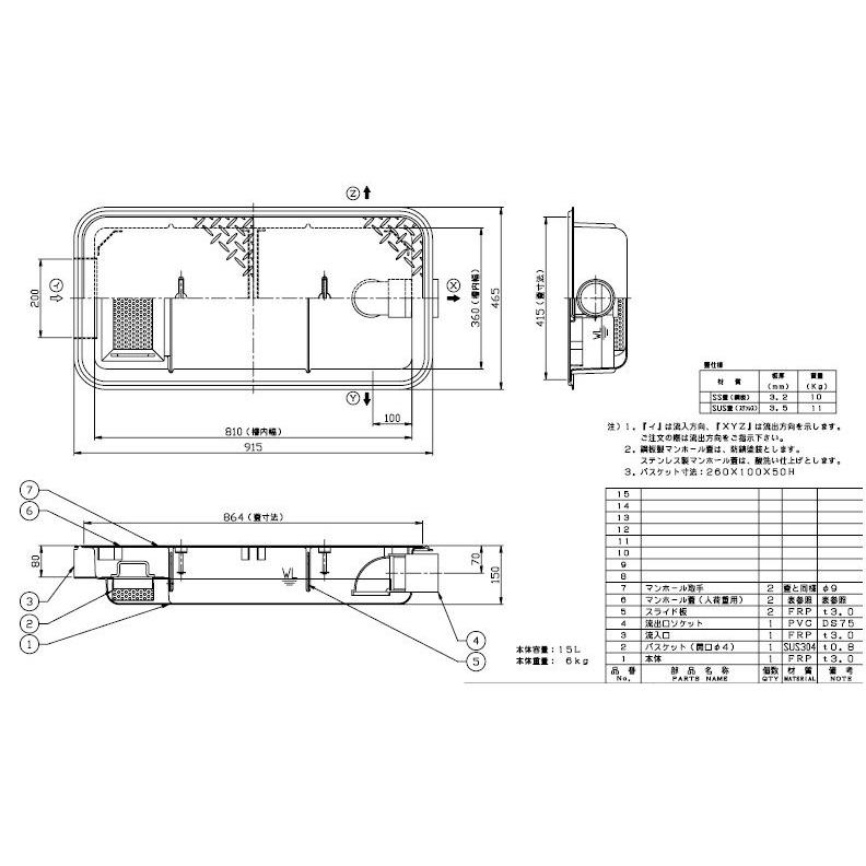 FRP製超浅型グリストラップ[側溝流入式] ホーコスGFR-15JEU : 年中無休