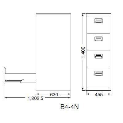 ホワイト色 ファイリングキャビネット B4サイズ収納 4段 鍵付き オフィス家具 国産 車上渡し 個人様宛配送不可商品 B4-4Wの画像
