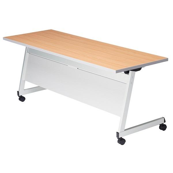 会議用テーブル ミーティングテーブル W1200×D450×H700mm サイドスタッキングテーブル 跳ね上げ式 幕板付 キャスター付 会議机 国産 受注生産品 LCL-1245Pの画像