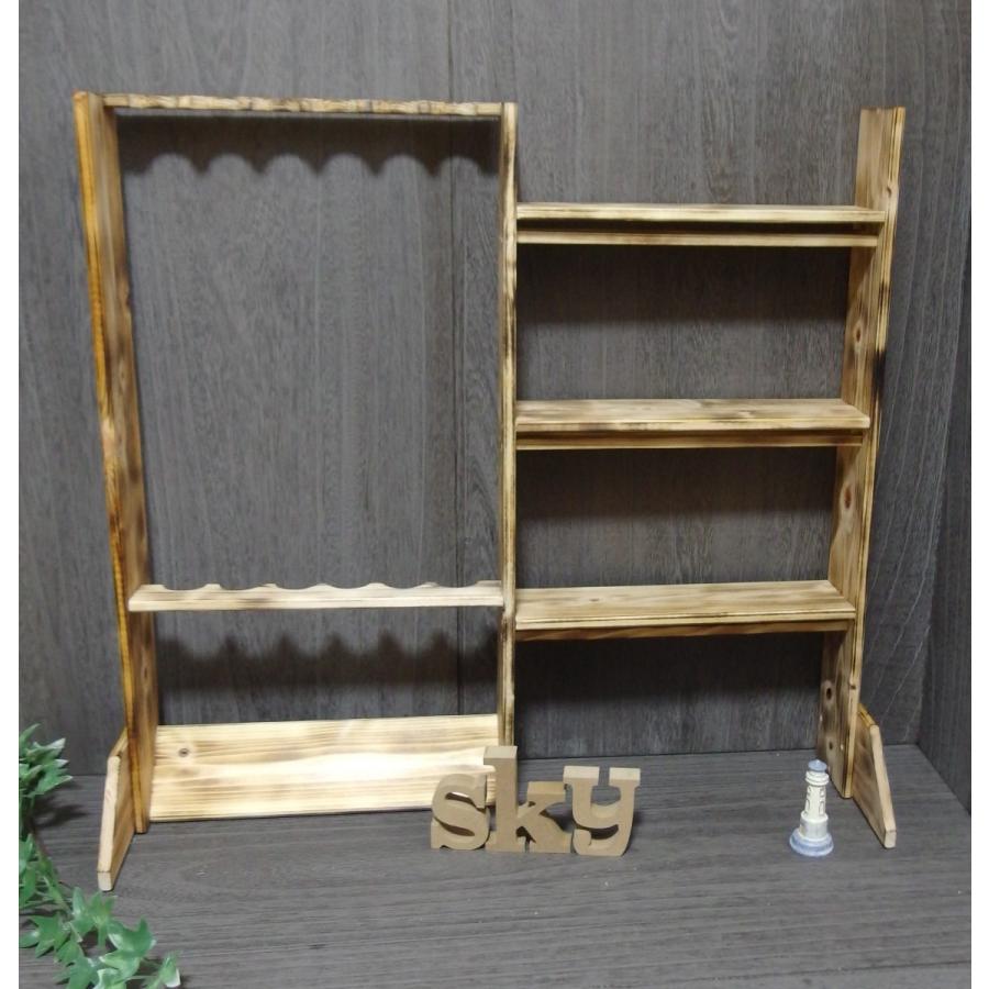 ロッドスタンド 7本 リールスタンド 4段br/国産ヒノキ製br/炙り加工