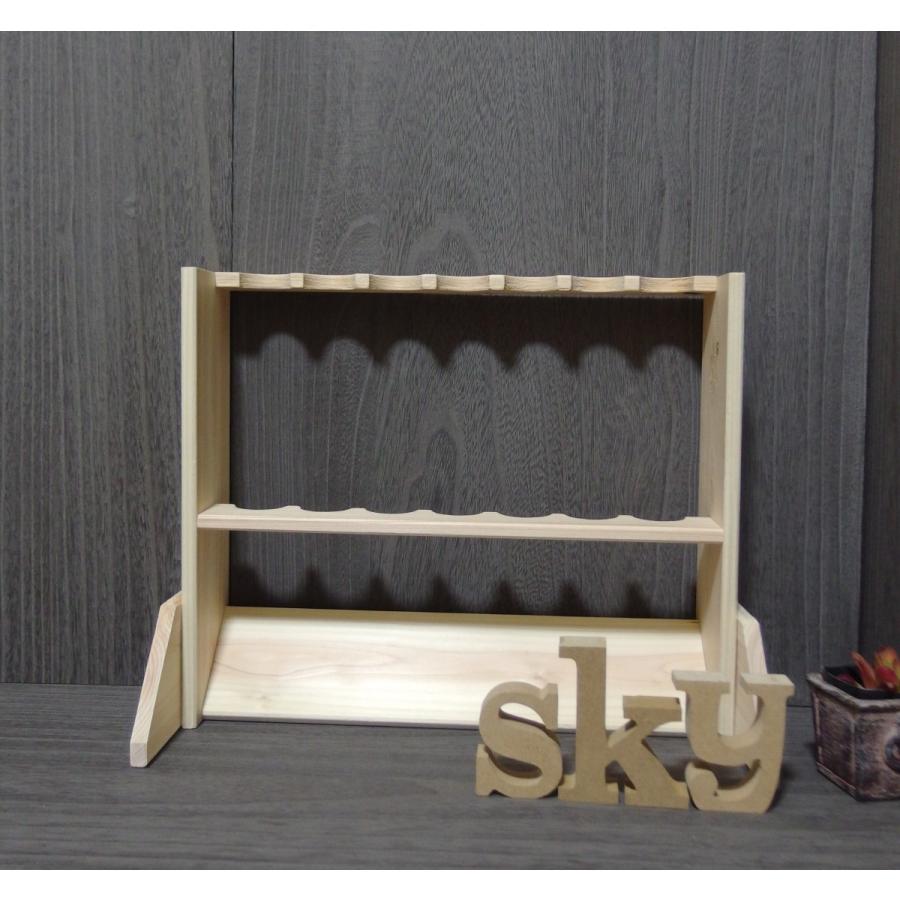 ロッドスタンド 7本　炙り加工 小物置き両側10段 国産ヒノキ製 完成品 ロッドスタンド 7本 国産ヒノキ製 木製 ロッドホルダー DIY : スカイ