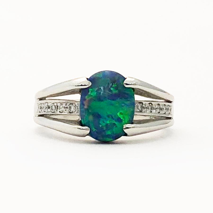 Pt900 ブラックオパール ダイヤ ファッションリング O 1.18ct D 0.07ct 