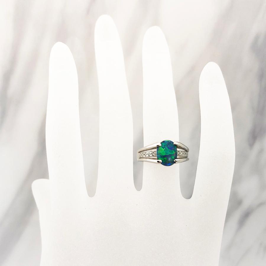Pt900 ブラックオパール ダイヤ ファッションリング O 1.18ct D 0.07ct 