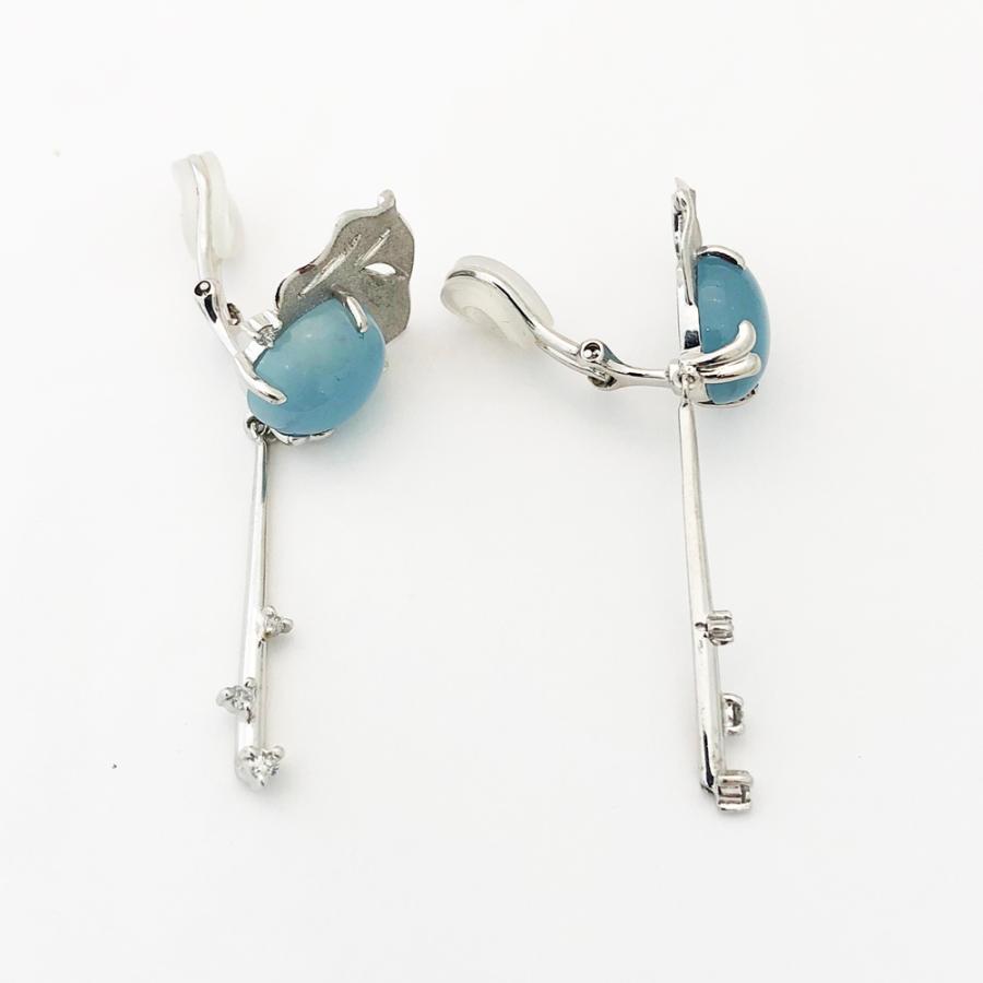 K18WG アクアマリン ダイヤ イヤリング A3.99×2 D0.08ct×2 レディース 