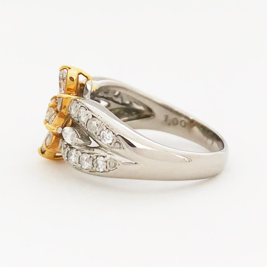 K18／Pt900 ダイヤ デザインリング ダイヤ1.00ct フラワーモチーフ