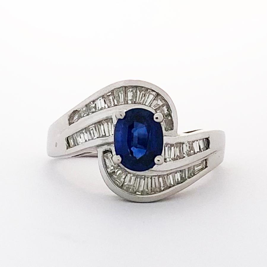 Pt900 サファイヤ ダイヤ ファッションリング 指輪 S0.88ct D0.62ct 10 