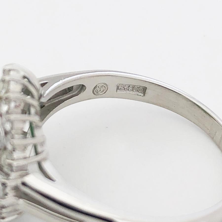 Pt900 ヒスイ ファッションリング 指輪 H3.16ct D0.40ct 16号 