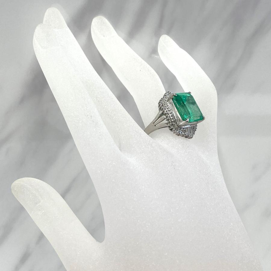 Pt900 エメラルド ダイヤ ファッションリング 指輪 E11.30ct D0
