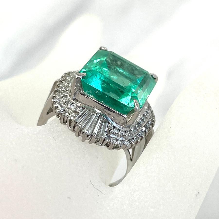 Pt900 エメラルド ダイヤ ファッションリング 指輪 E11.30ct D0