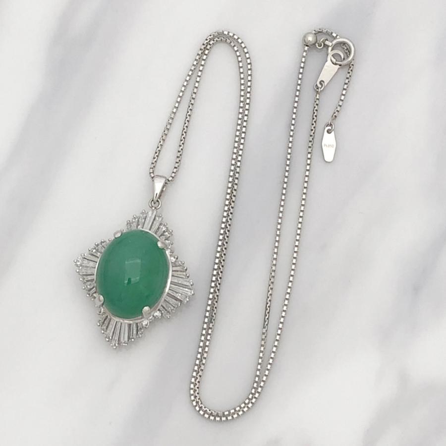 中古美品】Pt850／Pt900（トップ） ヒスイ ダイヤ ネックレス H20.82 