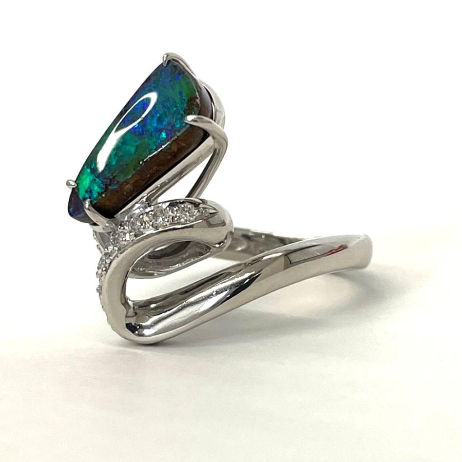 Pt900 ボルダーオパール ダイヤ リング 指輪 ボルダーオパール3.56ct 