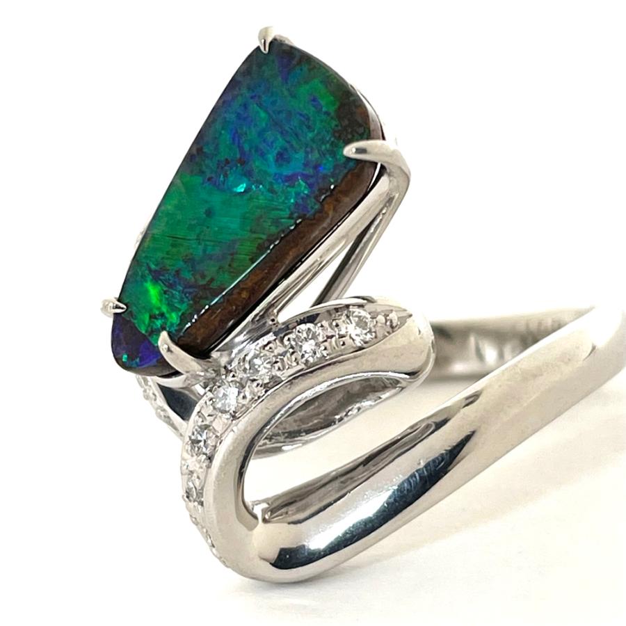 Pt900 ボルダーオパール ダイヤ リング 指輪 ボルダーオパール3.56ct 