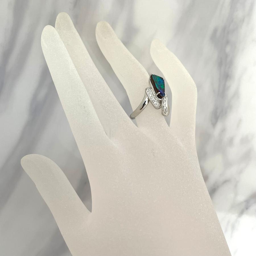 Pt900 ボルダーオパール ダイヤ リング 指輪 ボルダーオパール3.56ct 