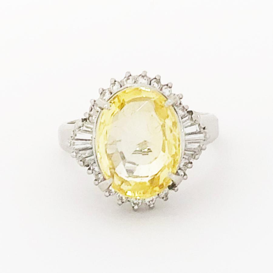 中古】Pt900 非加熱イエローサファイヤ ダイヤ ファッションリング S 