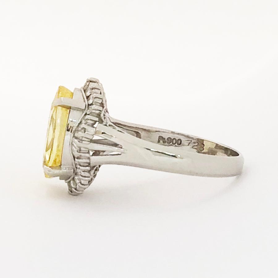 中古】Pt900 非加熱イエローサファイヤ ダイヤ ファッションリング S 
