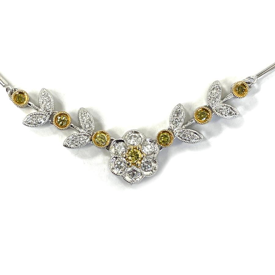 K18WG ダイヤ フラワーモチーフ ネックレス D 1.03ct 8.2g レディース 