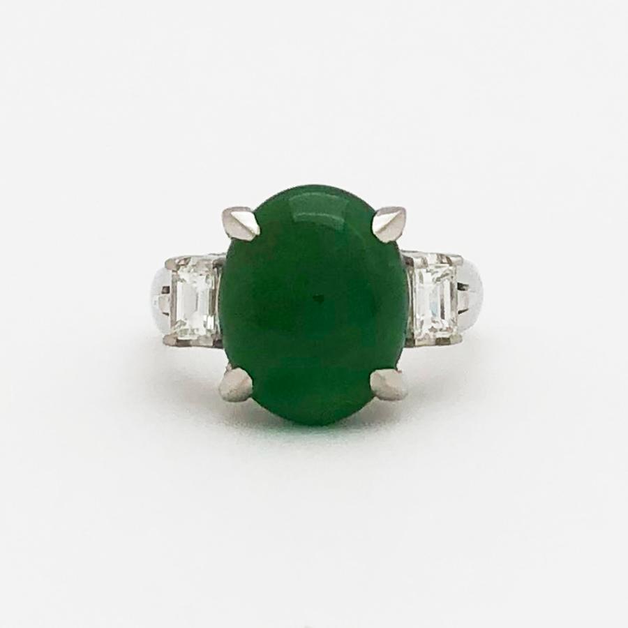 中古】Pt900 ヒスイ ファッションリング 指輪 H5.69ct D0.50ct 