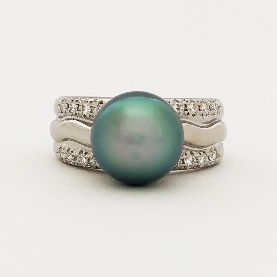 TASAKI（タサキ） ブラックパール ダイヤ リング Pt900 10.2mm D0.10ct 