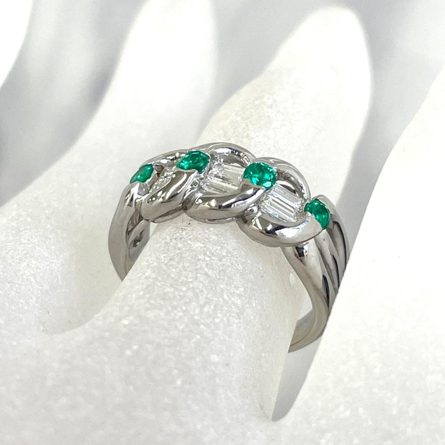 中古】Pt900 エメラルド ダイヤ リング E0.27ct D0.44ct 11号 指輪  