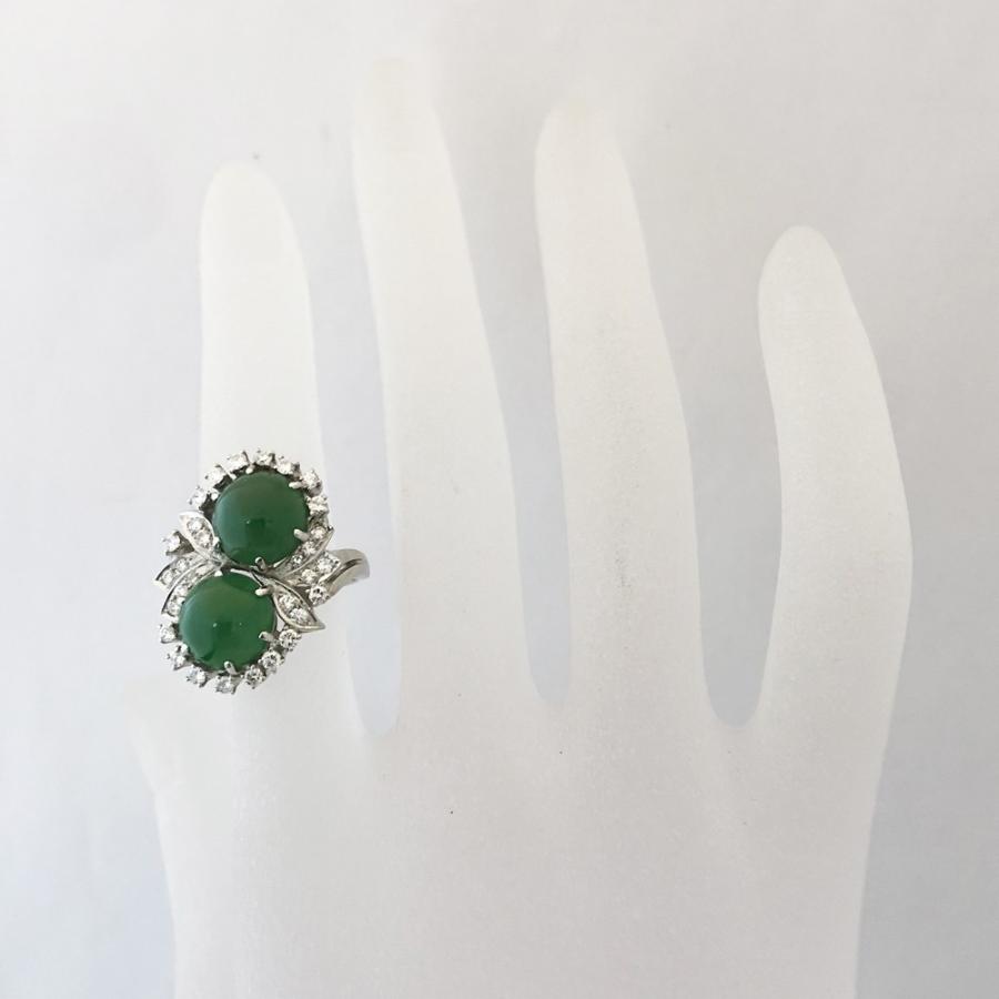 中古美品】Pt950 ヒスイ ダイヤ デザインリング 石目表記ナシ 8.5号 