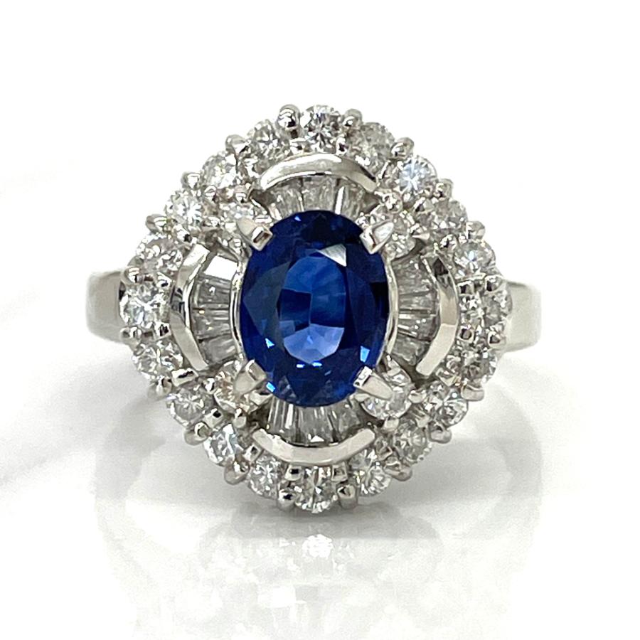 Pt900　サファイヤ　1.48ct　ダイヤ　1.08ct　ブルーサファイヤ　リング　指輪　１３.5号