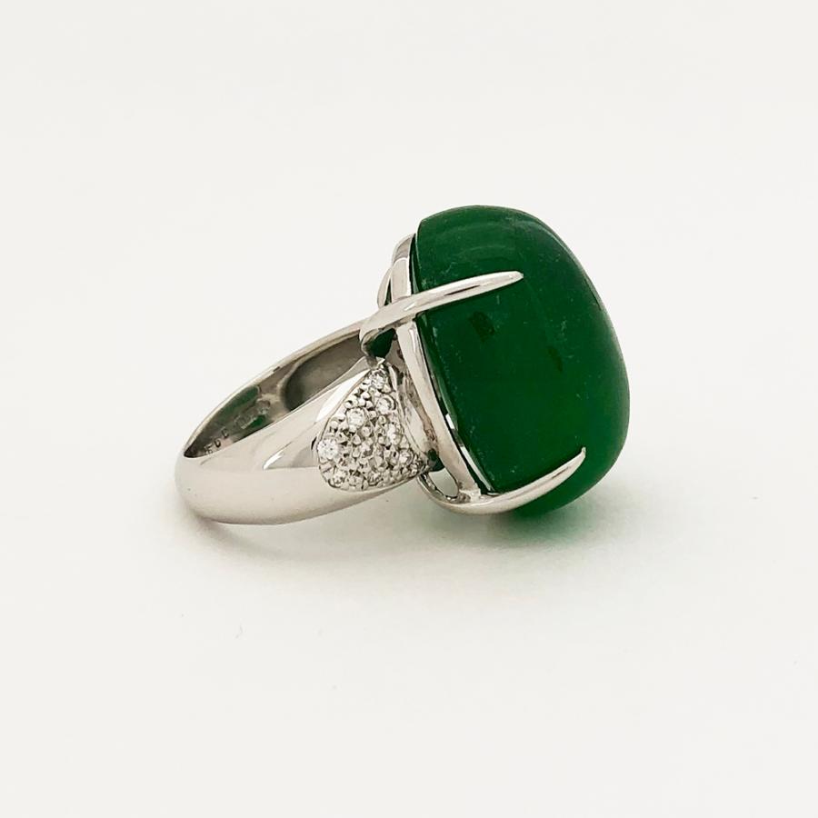 K18WG ヒスイ 含浸（トリートメント）リング 指輪 H39.9ct D0.24ct 10 
