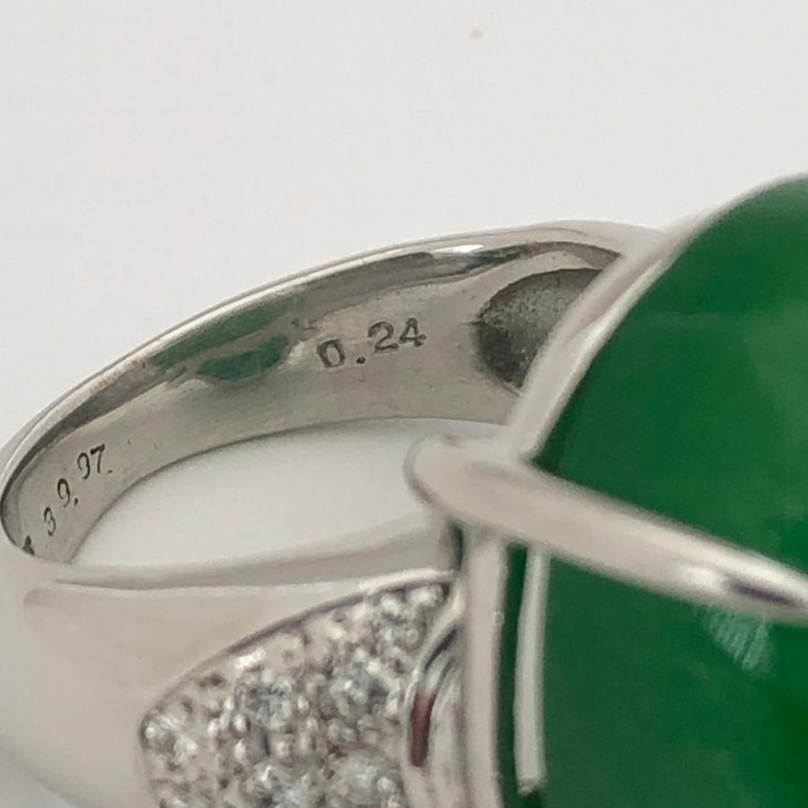 K18WG ヒスイ 含浸（トリートメント）リング 指輪 H39.9ct D0.24ct 10 