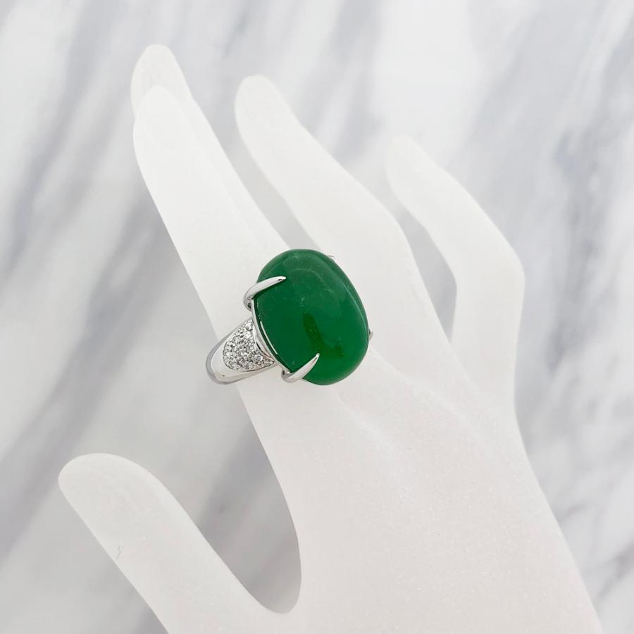 K18WG ヒスイ 含浸（トリートメント）リング 指輪 H39.9ct D0.24ct 10 