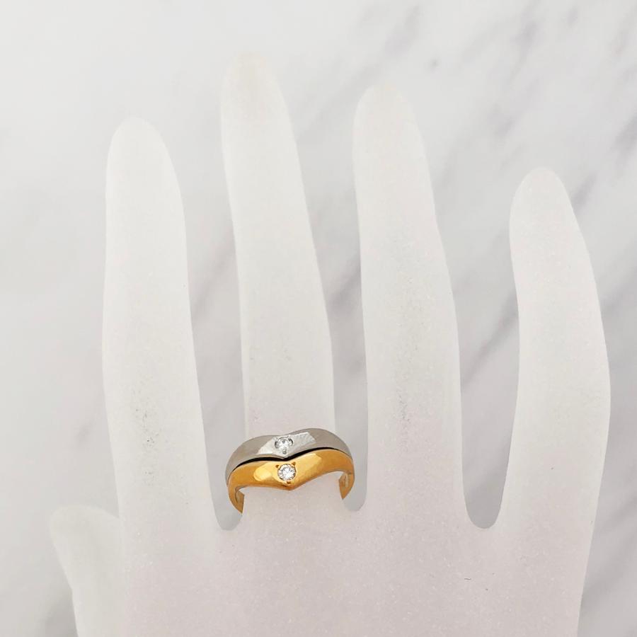 K18/Pt900 ダイヤ 重ね付け風デザイン リング ダイヤ0.11ct 12号 4.9g