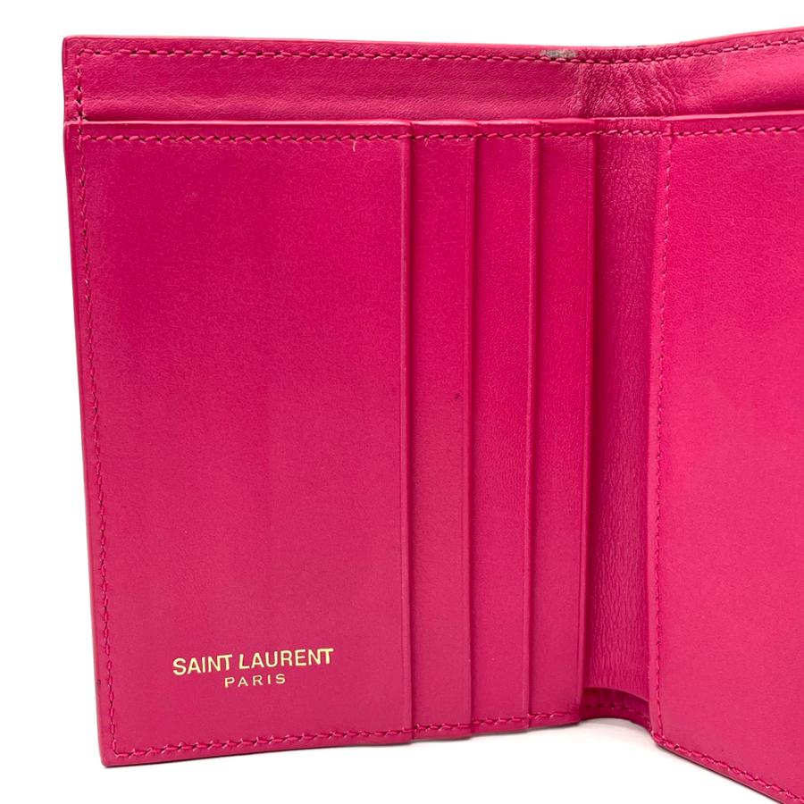 サンローラン 三つ折り財布 フューシャピンク 中古品