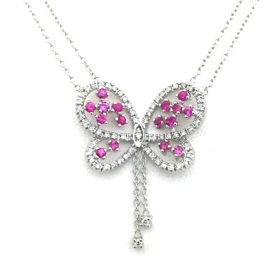 K18WG サファイヤ ダイヤ ネックレス S 0.51ct D 0.33ct 8.8g : すぎ