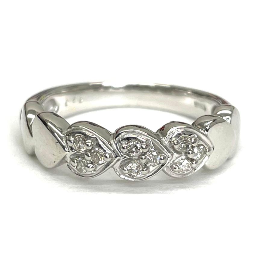 K18WG　ダイヤ　ハート　リング　　D0.10ct　10号　指輪 K18WGダイヤハートリングD0.10ct10号指輪