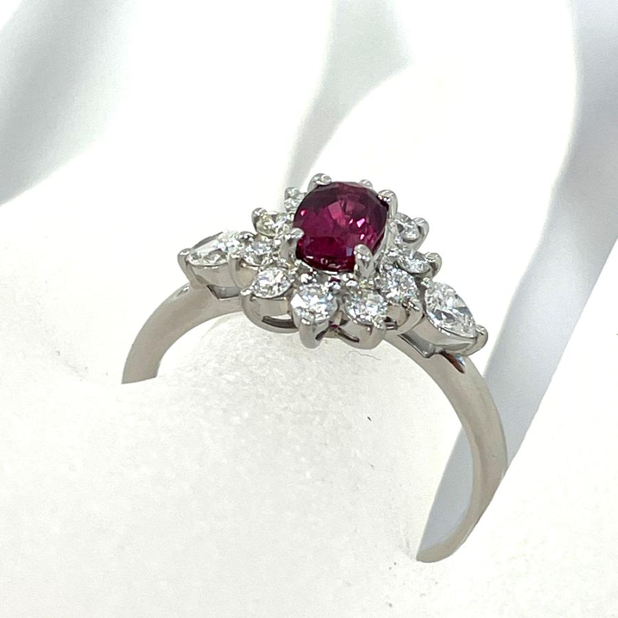 Pt900 ルビー ダイヤ ファッションリング R0.93ct D0.53ct 15.5号 指輪 