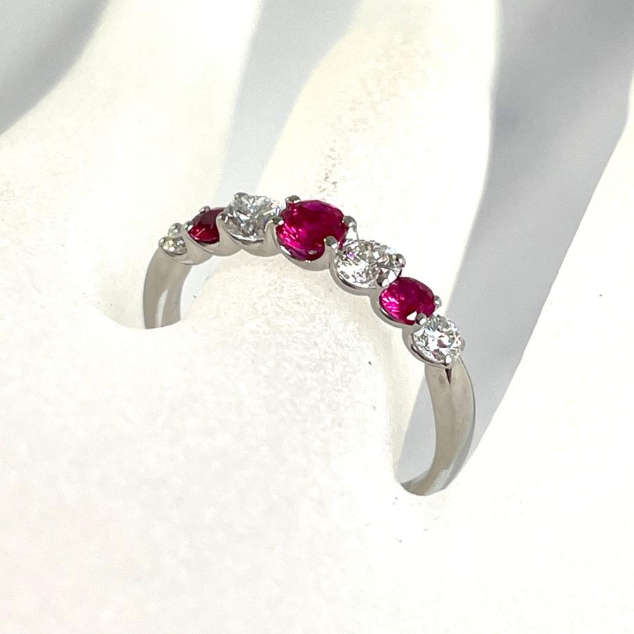 中古】Pt900 ルビー ダイヤ ファッションリング D0.55ct R0.51ct 15.5  