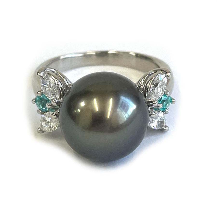 TASAKI（タサキ） ブラックパール 11mm ダイヤ0.39ct Pt900 リング 9号 
