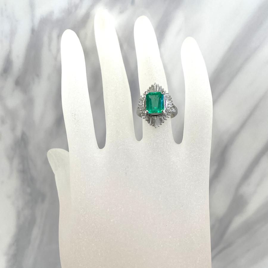 Pt900 エメラルド ダイヤ ファッションリング 指輪 E3.09ct D0.78ct 11 