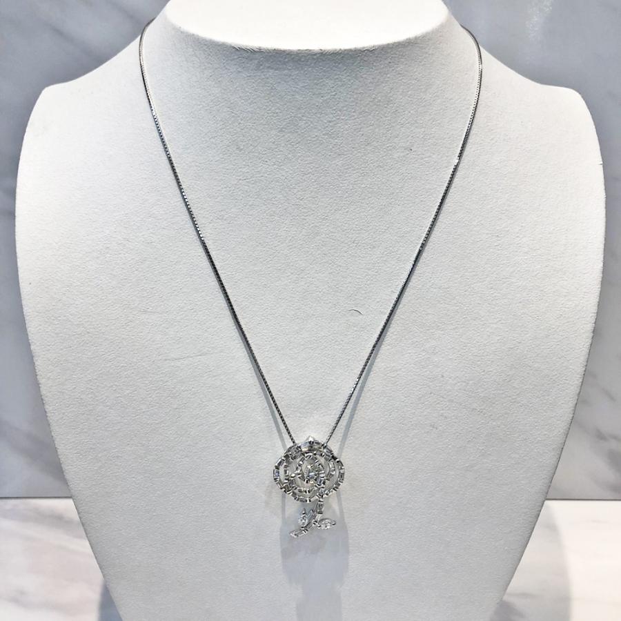 中古美品】K18WG Pt850 ダイヤ バラモチーフ ネックレス D 1.00ct 重さ 