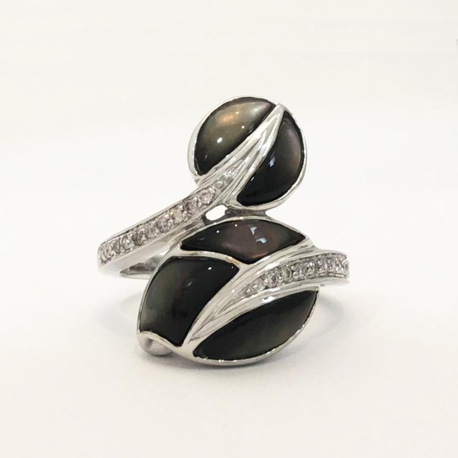 K18WG ダイヤ シェル ファッション リング ダイヤ0.18ct 13号 重さ  