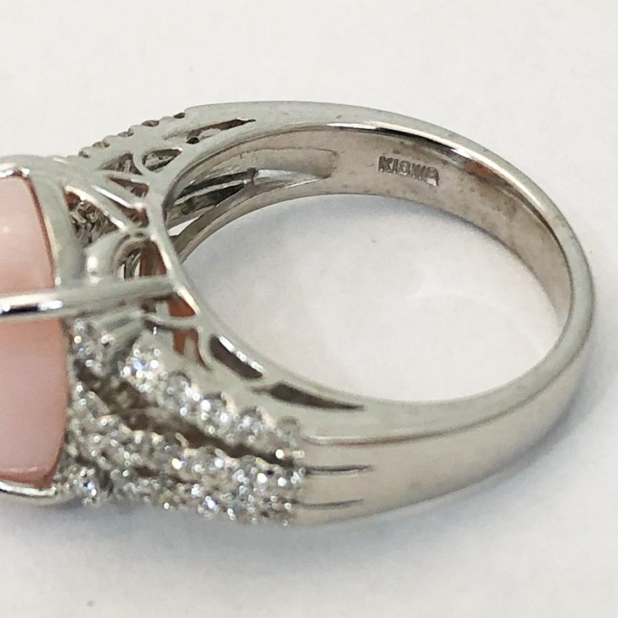 K18WG ピンクオパール ダイヤ ファッションリング O4.52ct D0.60ct 12 