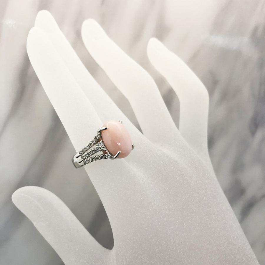 K18WG ピンクオパール ダイヤ ファッションリング O4.52ct D0.60ct 12 