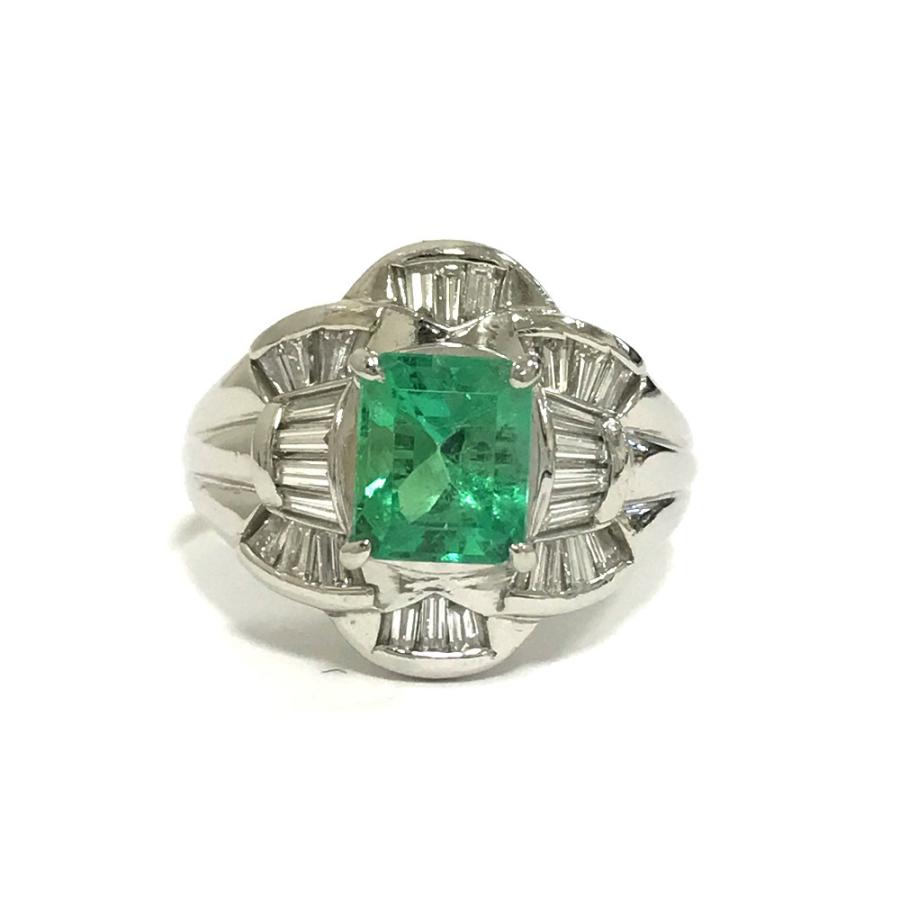 Pt900 エメラルド 1.83ct ダイヤ 0.71ct テーパー リング 指輪 14.5号 