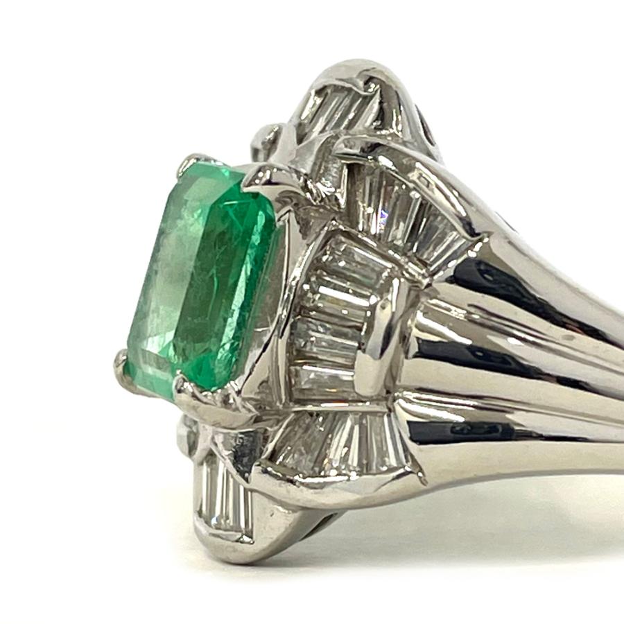 Pt900 エメラルド 1.83ct ダイヤ 0.71ct テーパー リング 指輪 14.5号 