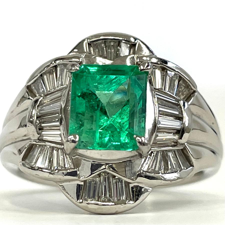 Pt900 エメラルド 1.83ct ダイヤ 0.71ct テーパー リング 指輪 14.5号 