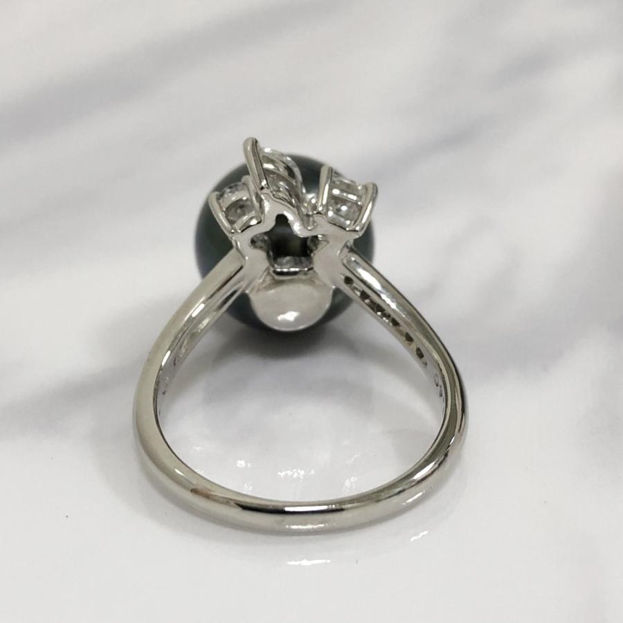 中古美品】 Pt900 タサキ ブラック パール 真珠 12.4mm ダイヤ0.40ct