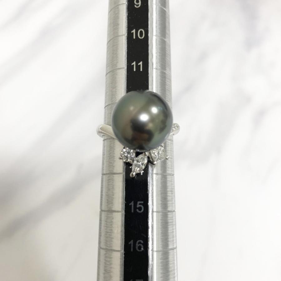 Pt900 タサキ ブラック パール 真珠 12.4mm ダイヤ0.40ct リング 8.0g