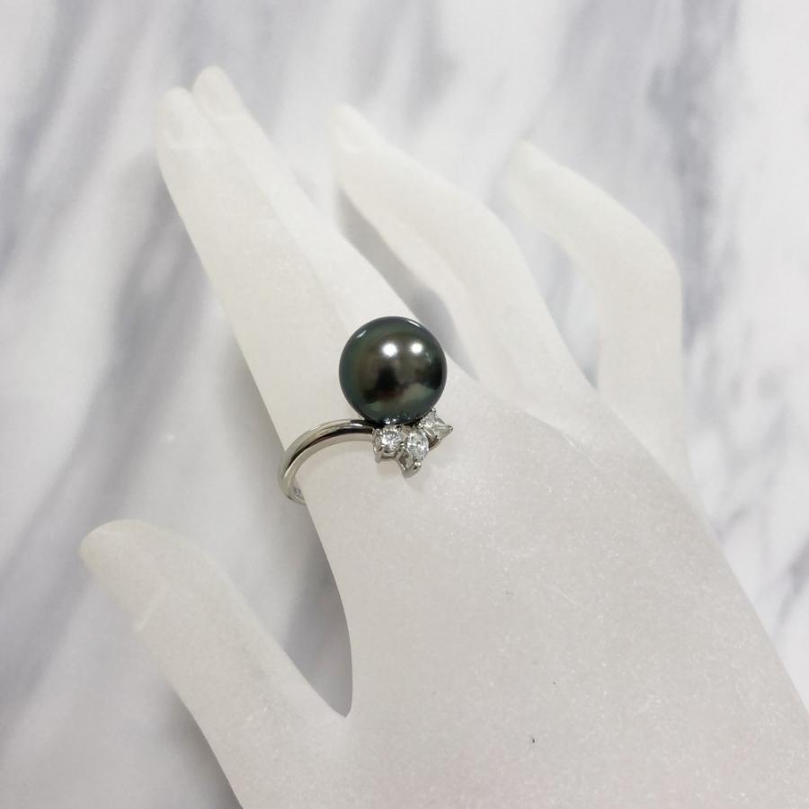 Pt900 タサキ ブラック パール 真珠 12.4mm ダイヤ0.40ct リング 8.0g